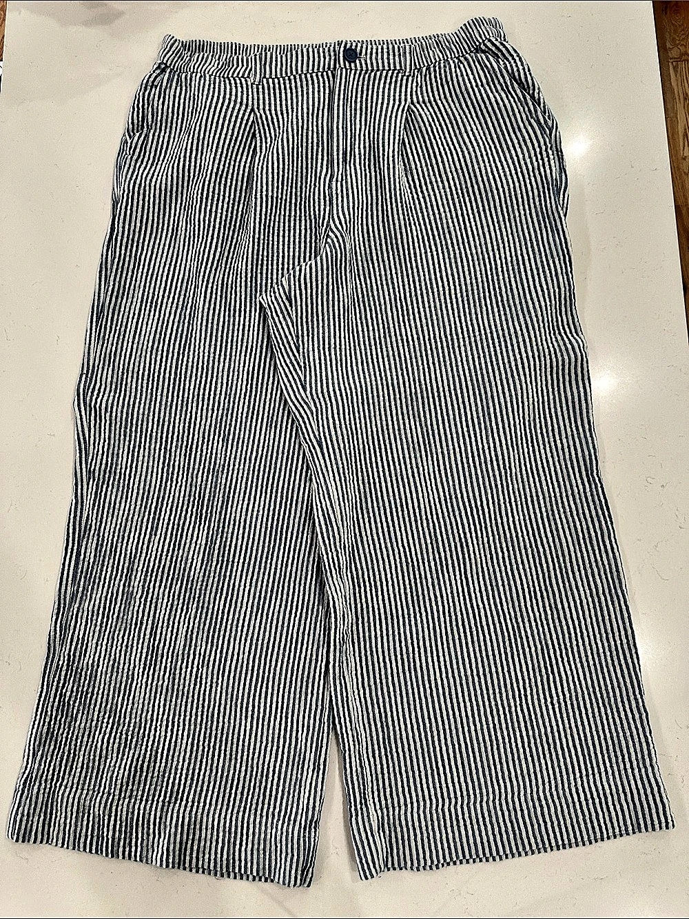 Aerie Striped Wide Leg Cotton Pants in Blue & White Size XXL
